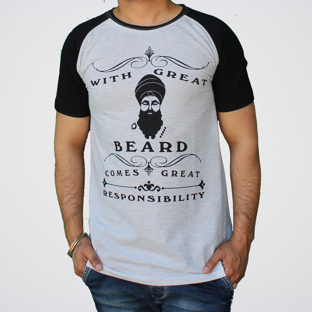 With Great Beard Comes Great Responsibilty | Round neck Punjabi Sikh T Shirt